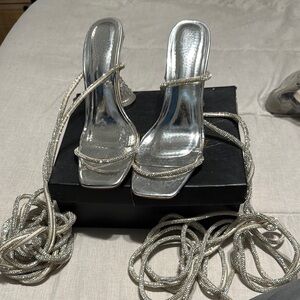 Elegant Silver Women's Strappy Heels